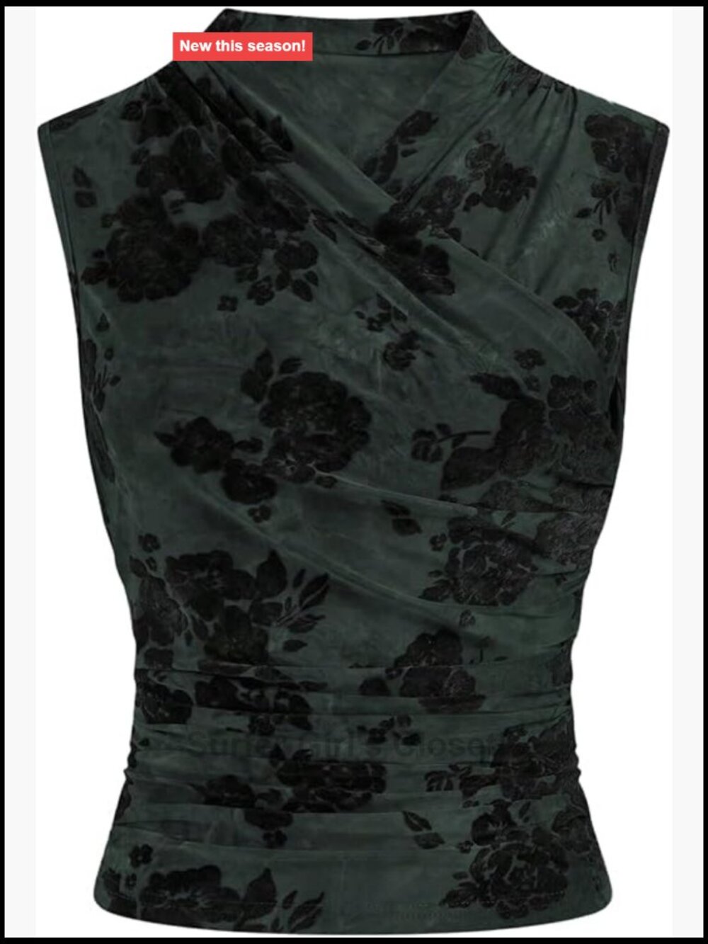 Womens Velvet Floral Tank Top Wrap Blouse Sleeveless V-Neck